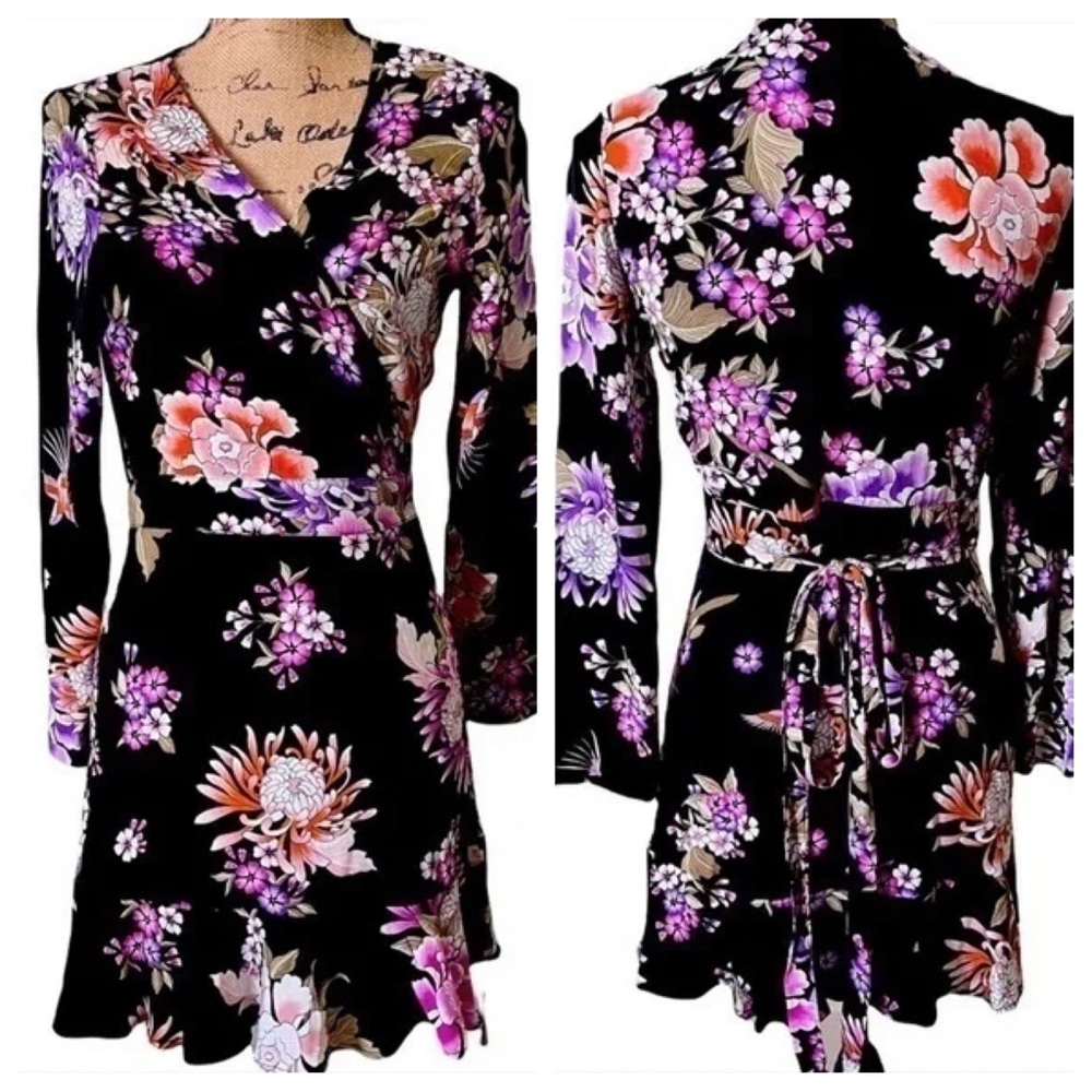 Free People Homemade x Spell & The Gypsy Print Black Floral Mini Wrap Dress XS